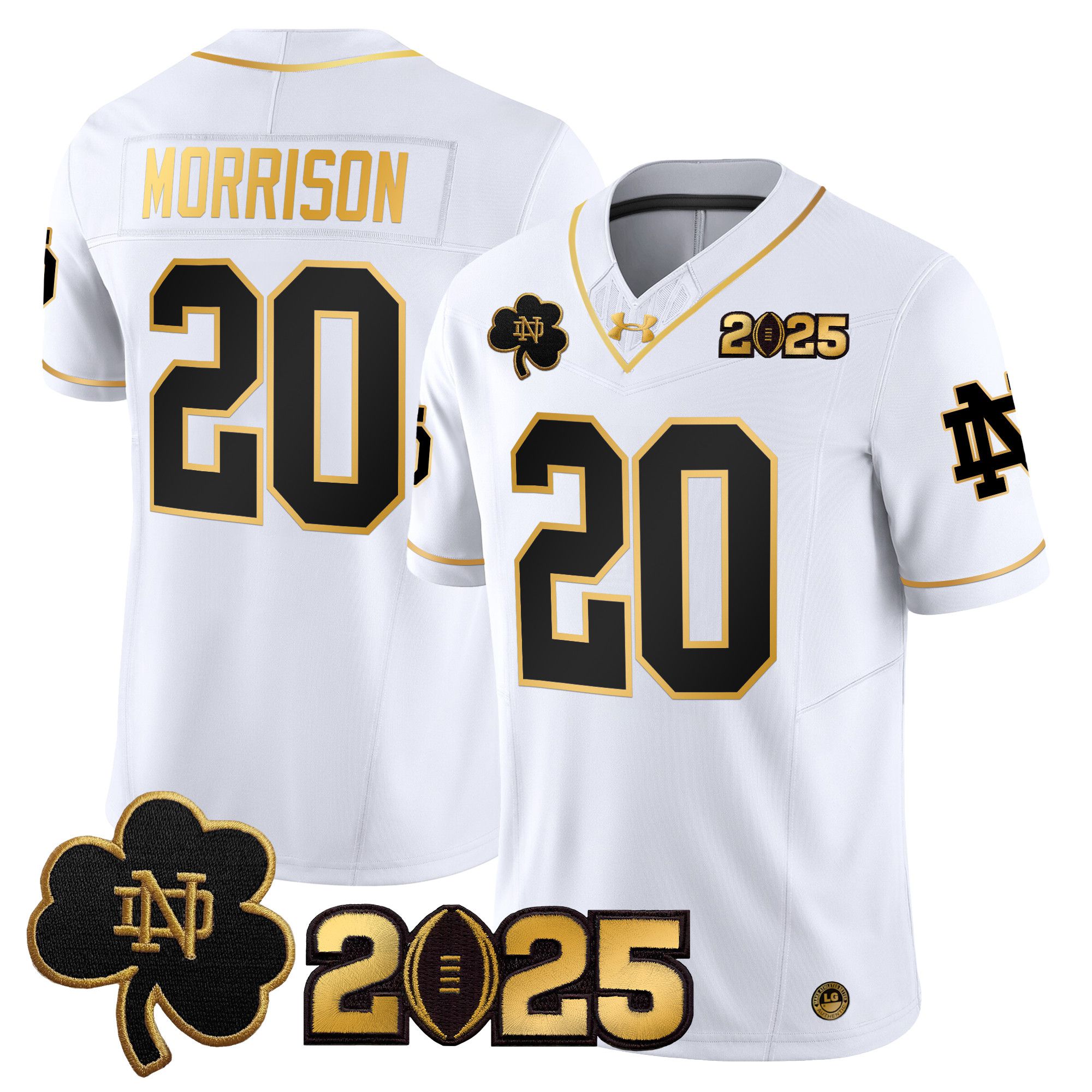 Men Notre Dame Fighting Irish #20 Morrison White 2025 CFP Final Patch Gold Vapor Limited NCAA Jersey->ncaa teams->NCAA Jersey